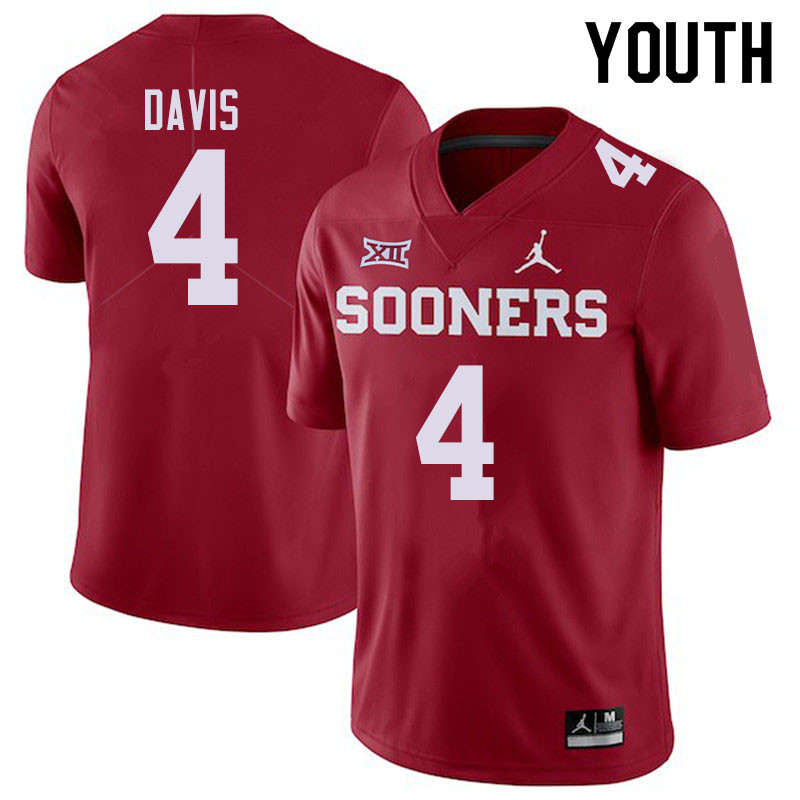 Jordan Brand Youth #4 Jaden Davis Oklahoma Sooners College Football Jerseys Sale-Crimson